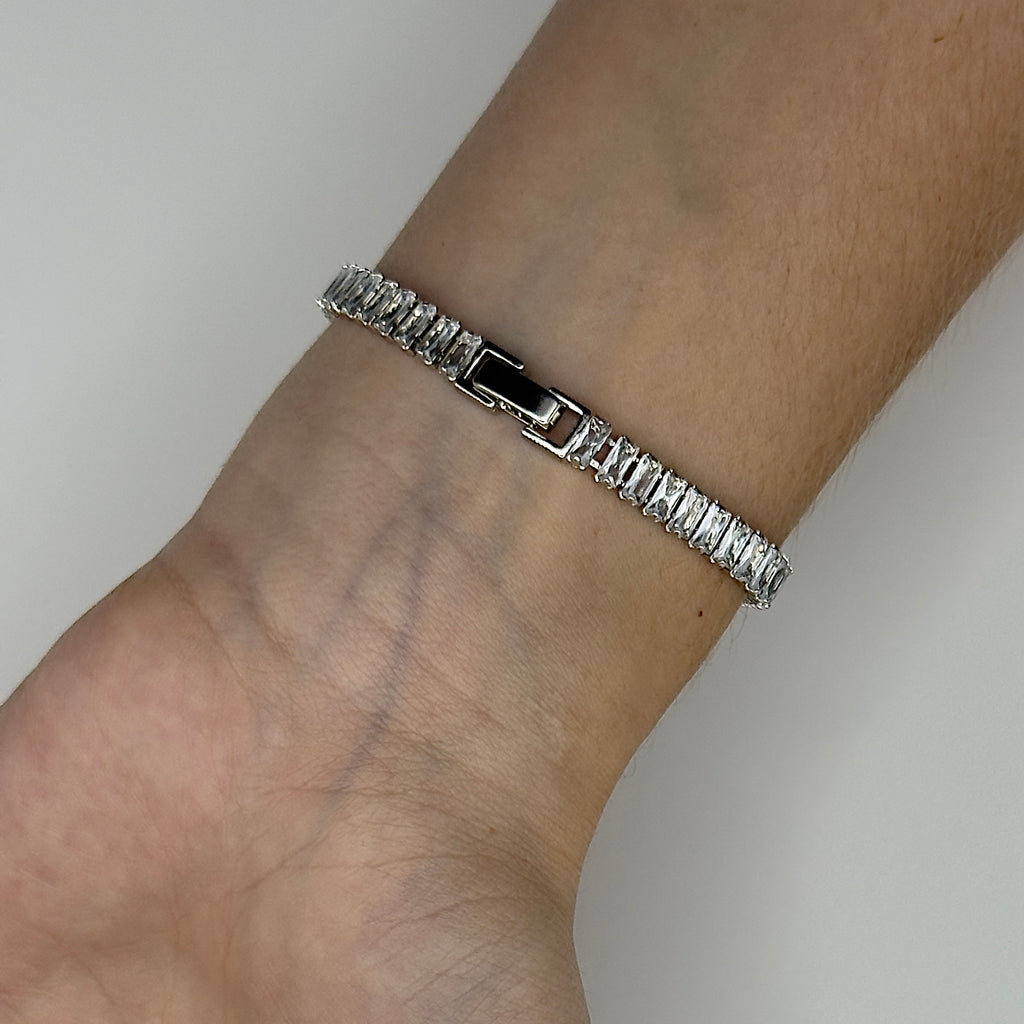 Elegantes 925 Sterling Silber Armband mit Kristallen - 18cm